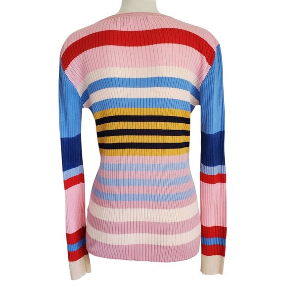 English Factory Multicolor Stretchy Crew neck BoyCon Striped Sweater Size L - Picture 2 of 13